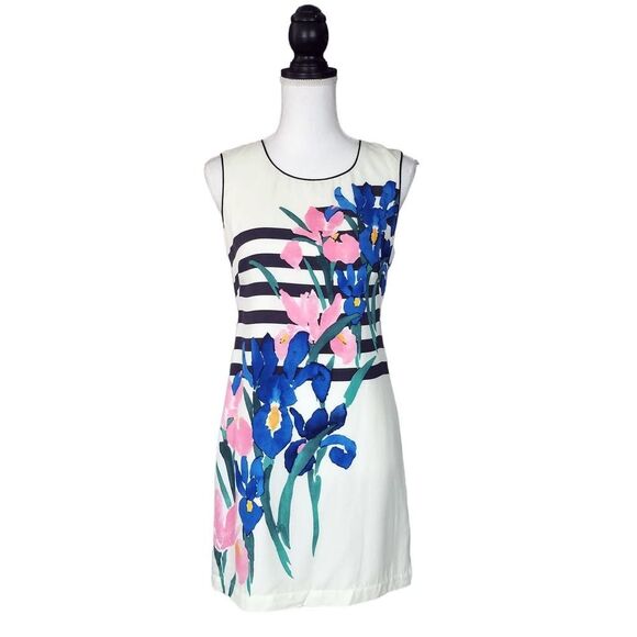 Corey Lynn Calter Sleeveless Silk Blend Floral Striped Mini Shift Dress … - Picture 1 of 6